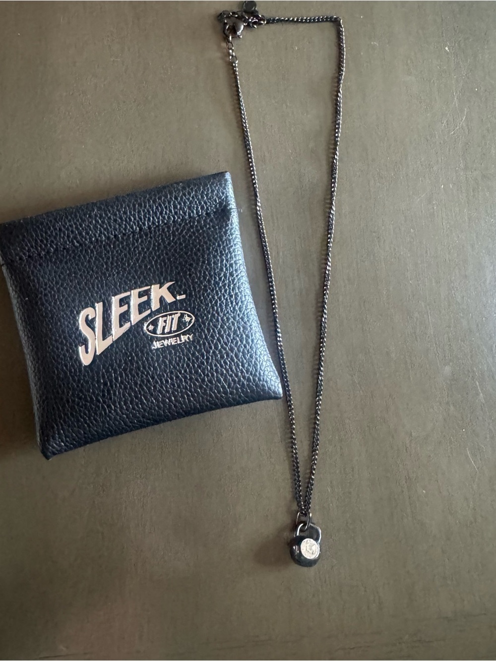 Sleek Fit Black Kettlebell Diamond Necklace